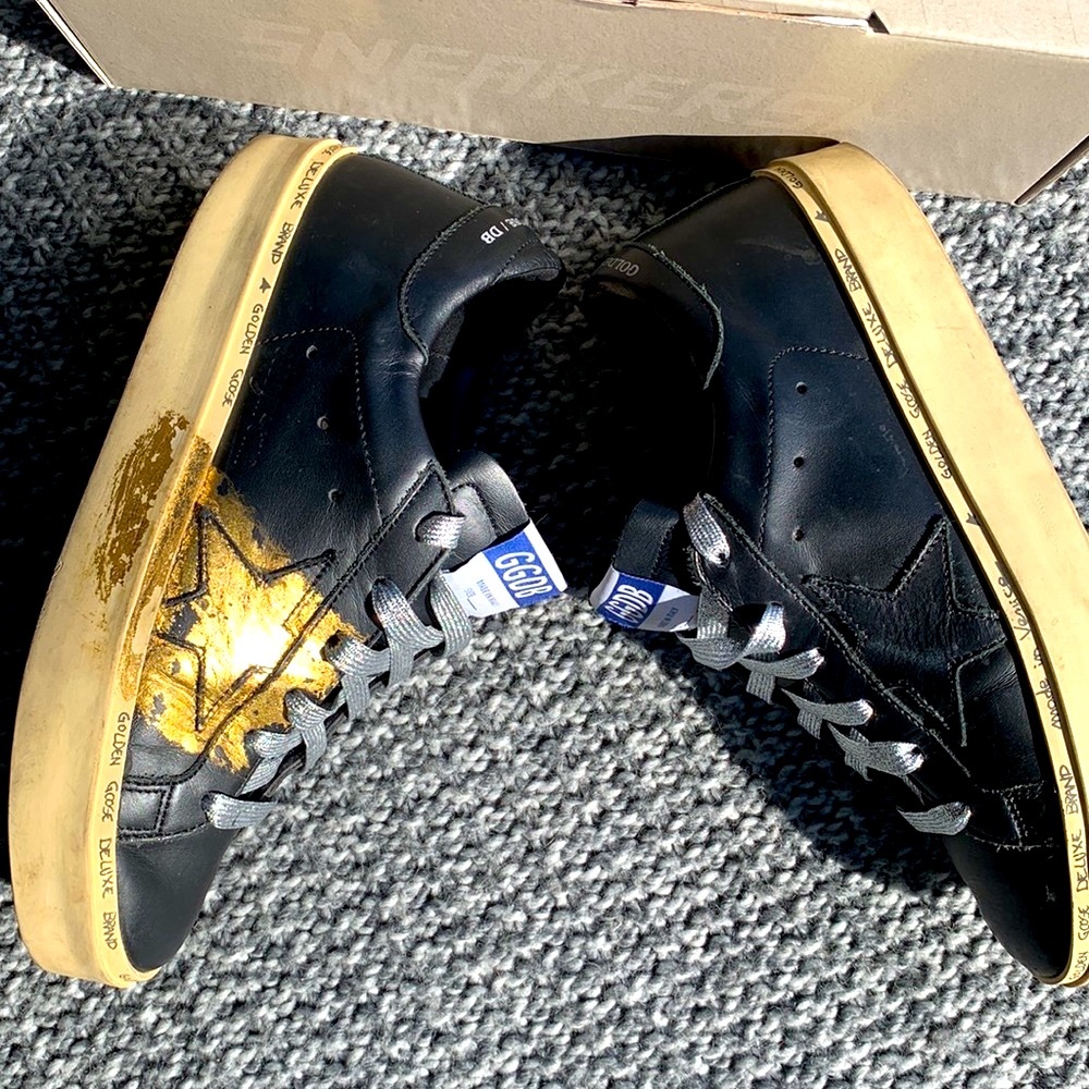 GOLDEN GOOSE HI STAR BLACK LEATHER  TRAINERS GOLD DETAIL THICK SOLE EUC SIZE 37 - Picture 2 of 16